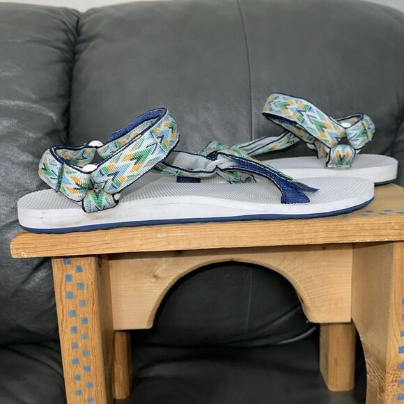 TEVA 13 Gray Blue Green Original Universal Mens Canvas Velcro Sandals - Picture 6 of 8